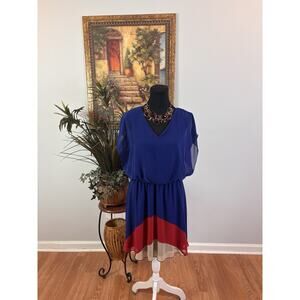 ENFOCUS Studio Women Dress Navy Blue Womens Size 12P Geometric Avant Garde Artsy